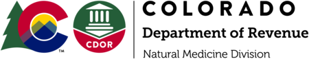 Logo with Colorado C and pine tree, CDOR emblem, and the words Colorado Department of Revenue Natural Medicine Division
